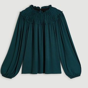 NWT ANN TAYLOR EMERALD TEAL SMOCKED NECK TOP XL